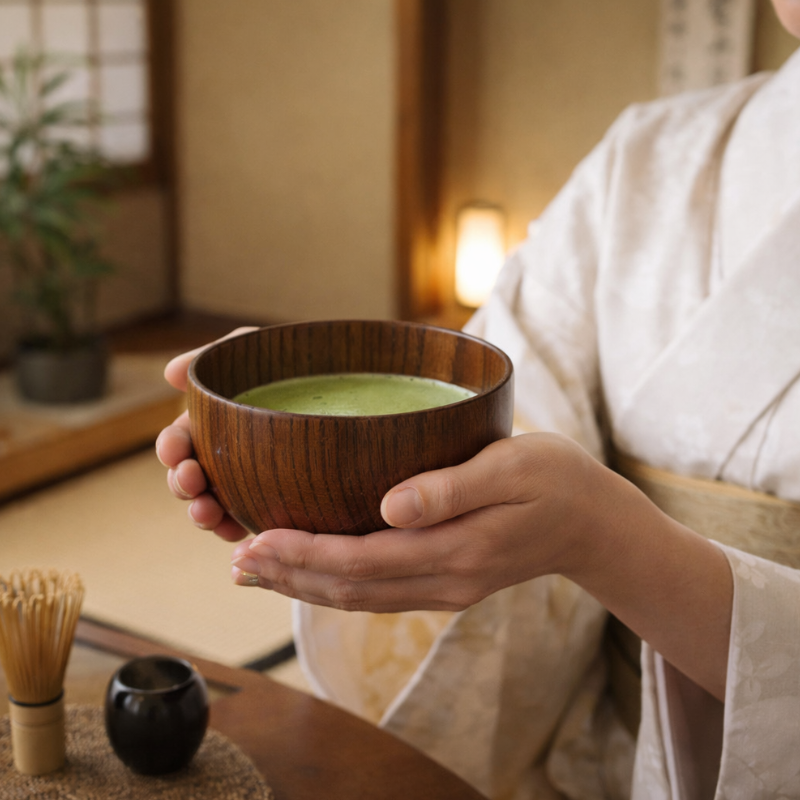 Bol Matcha En Bois Massif Avec Texture Naturelle