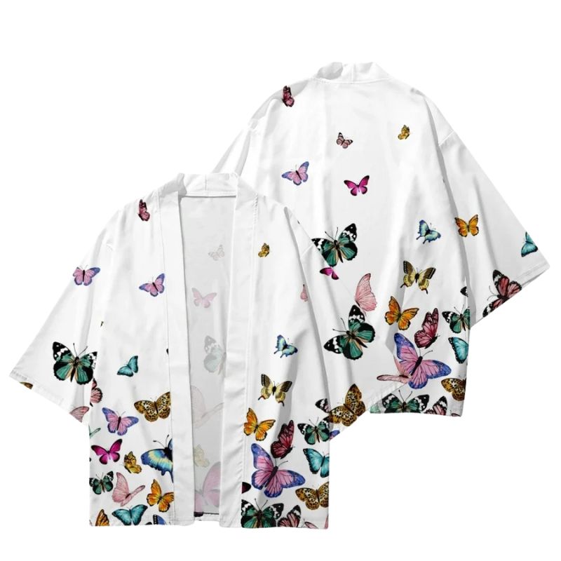 Haori Femme En Motif Papillons Multicolores Élégants