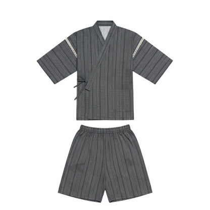 Jinbei Homme Japonais Rayé en Ensemble Veste Et Short