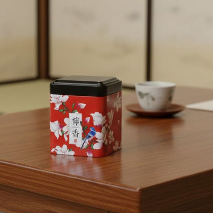 Boîte à Thé Japonaise Rouge à Décor Traditionnel