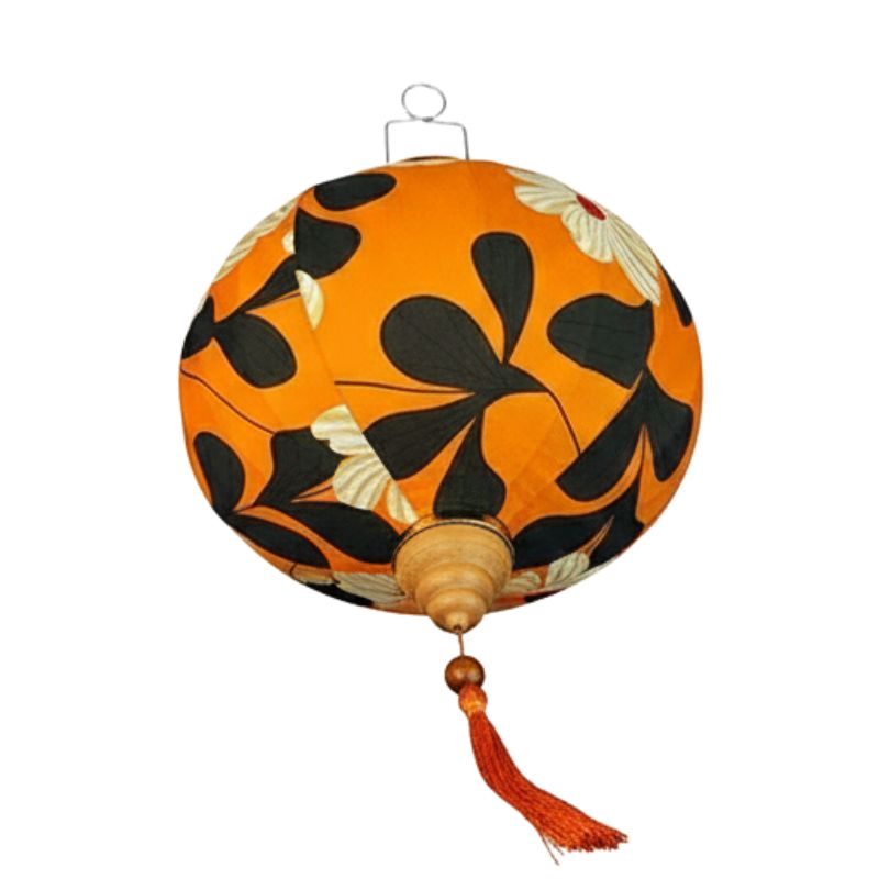 Lanterne Japonaise Suspendue Orange Motif Floral Avec Pampille