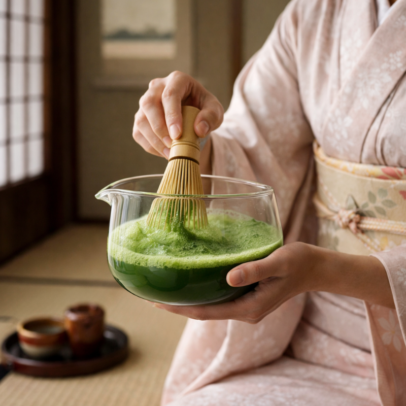 Bol Matcha En Verre Soufflé Avec Bec Précis