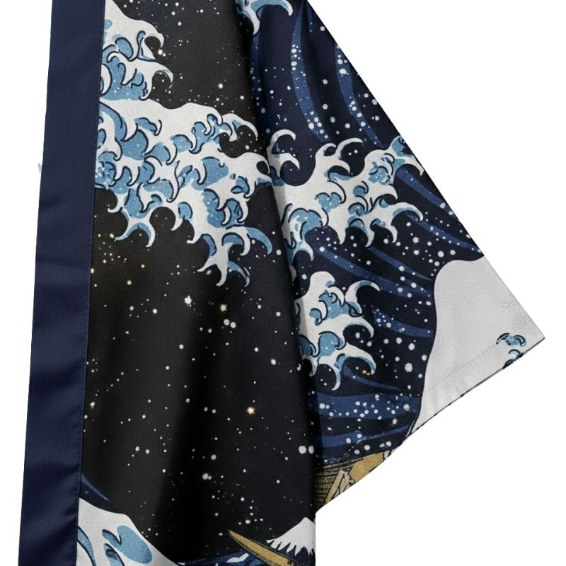 Ensemble Kimono Japonais Avec Motif Vagues Nocturnes