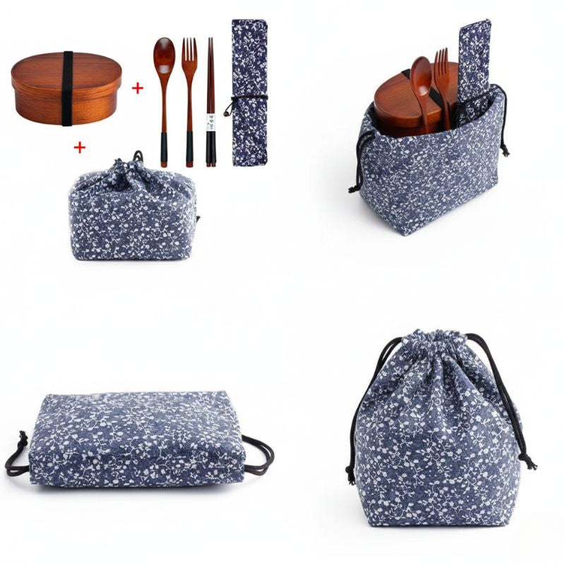 Boîte Bento Japonaise En Bois À Décor Fleuri