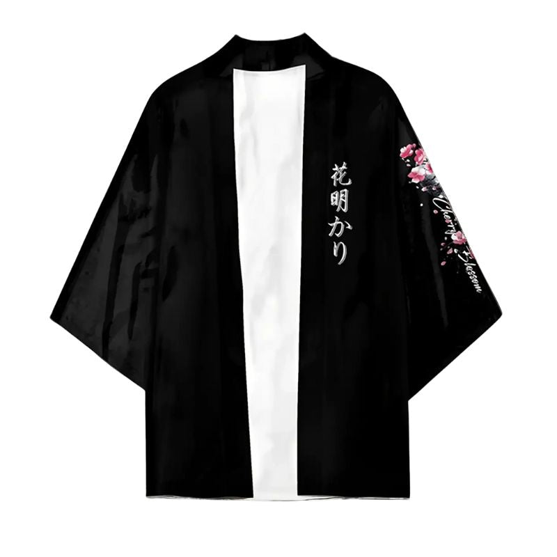 Veste Kimono Noir En Motif Fleur De Cerisier