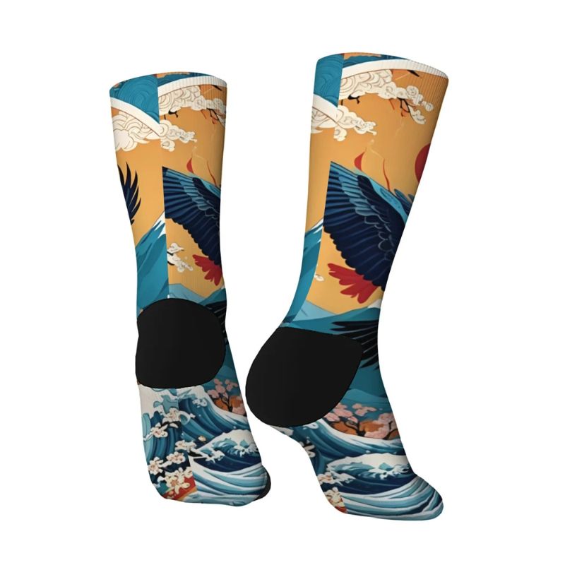 Chaussette Japonaise Imprimé Grue Et Vagues