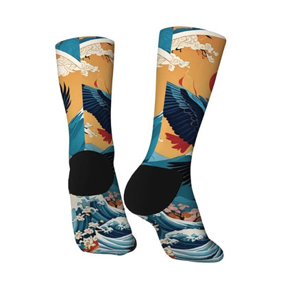 Chaussette Japonaise Imprimé Grue Et Vagues