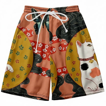 Ensemble Kimono Japonais Avec Motif Chat Maneki Neko Porte Bonheur