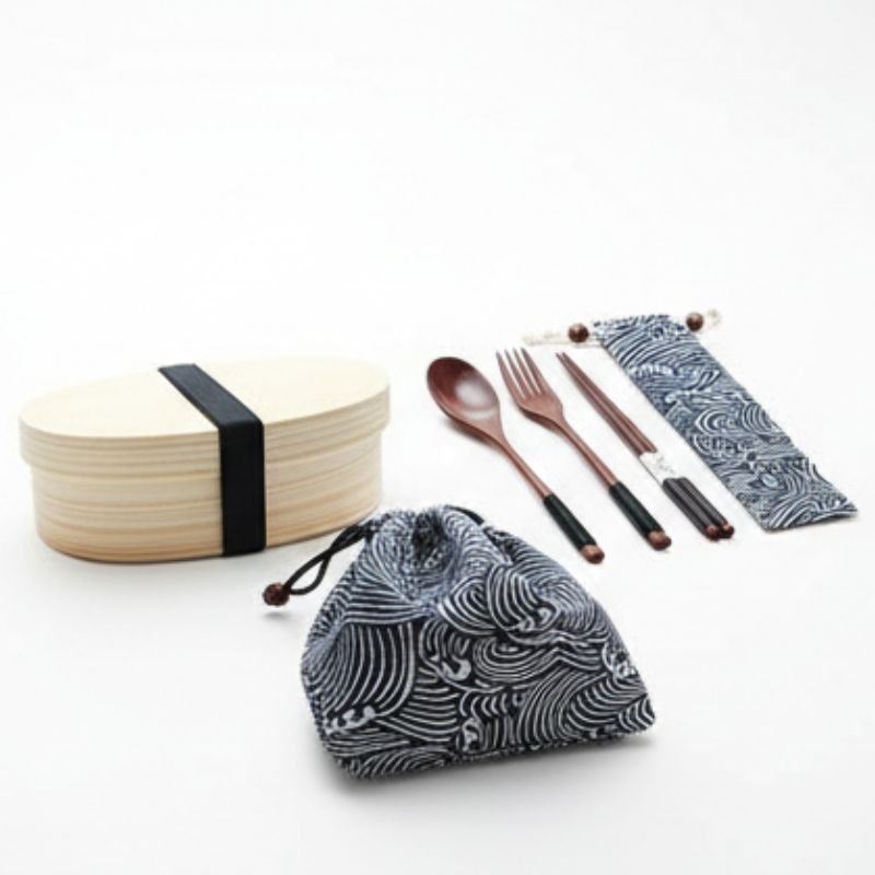 Boîte Bento Japonaise En Bois Style Vagues
