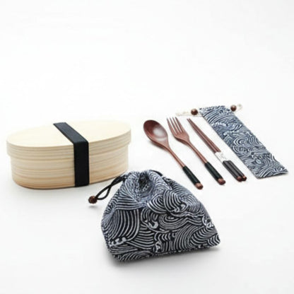 Boîte Bento Japonaise En Bois Style Vagues