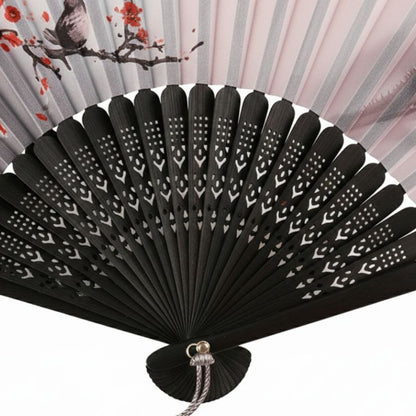 Éventail Japonais Pliant Avec Motif Prunier Et Oiseaux