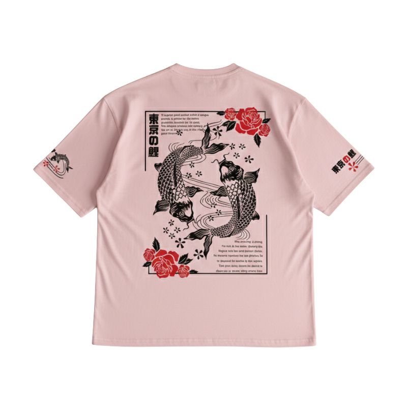 T-Shirt Japonais Mode Urbaine Avec Poissons Koi
