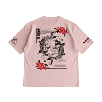 T-Shirt Japonais Mode Urbaine Avec Poissons Koi