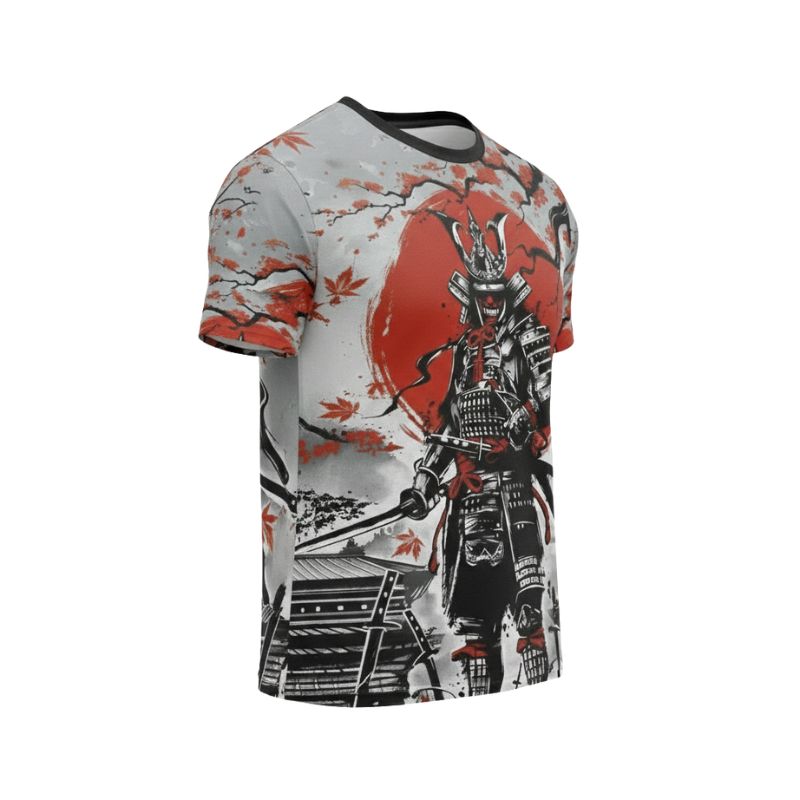 T-Shirt Japonais Avec Samouraï En Armure Et Soleil Rouge