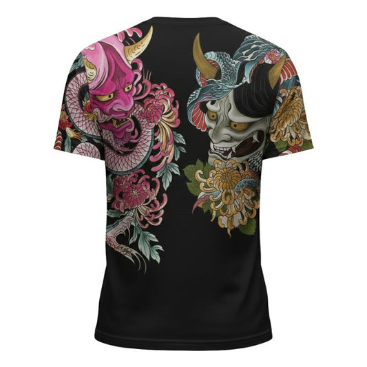 T-Shirt Japonais Mode Urbaine Avec Design Démon Floral