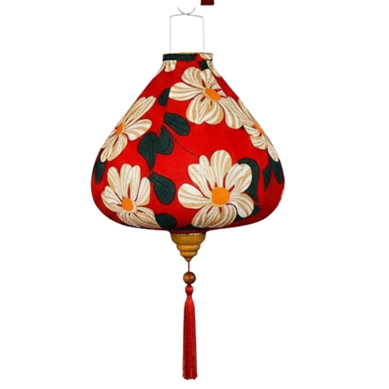 Lanterne Japonaise Suspendue Rouge Motif Fleurs
