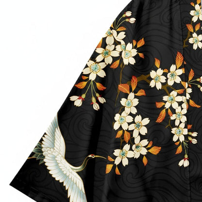 Haori Homme Style Japonais Sakura et Grues Symboliques