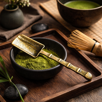 Cuillère À Thé Matcha En Métal Motif Bambou