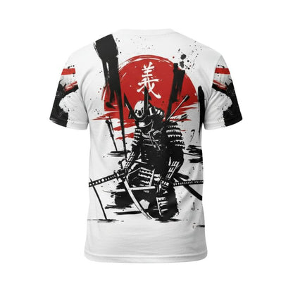 T-Shirt Japonais En Blanc Avec Design Samouraï Moderne