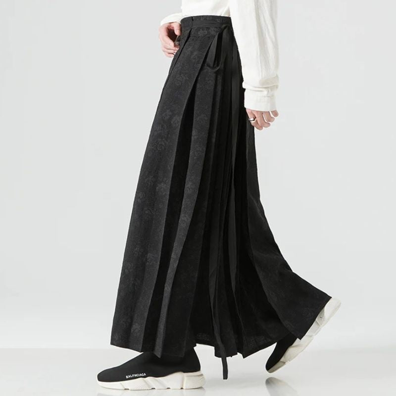 Hakama Homme Noir Long À Texture Fluide Style Asiatique