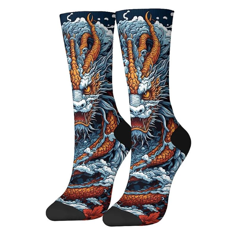 Chaussette Japonaise Imprimé Dragon Et Vagues Puissantes