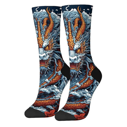 Chaussette Japonaise Imprimé Dragon Et Vagues Puissantes