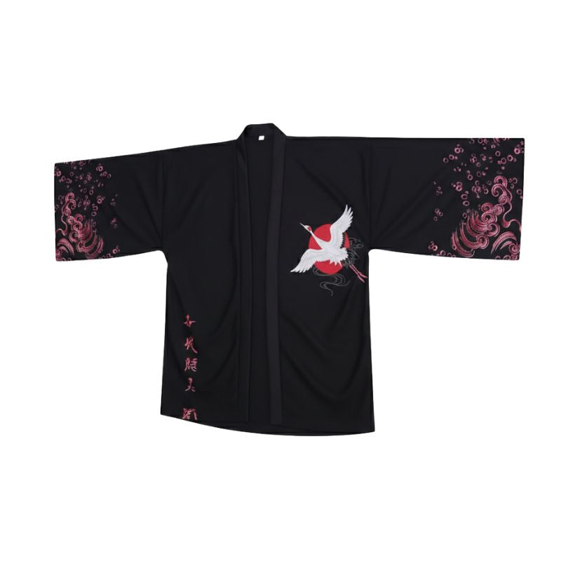 Veste Kimono Noir En Coupe Ample Avec Imprimé Oiseaux