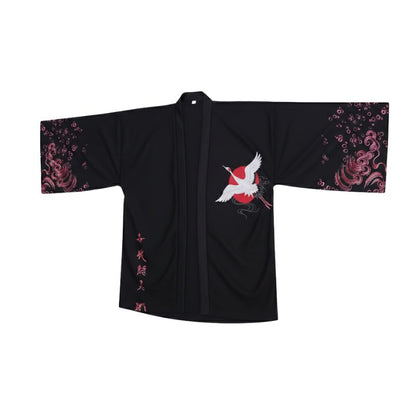 Veste Kimono Noir En Coupe Ample Avec Imprimé Oiseaux