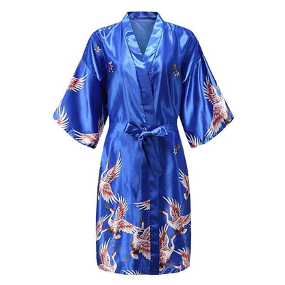 Kimono De Nuit En Satin Avec Motifs Grues Japonaises Élégantes