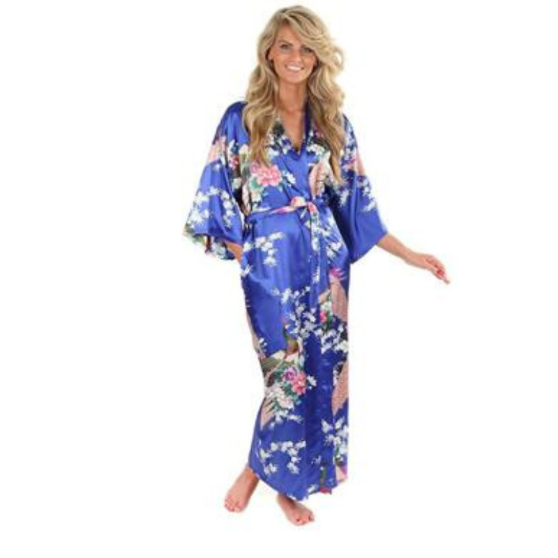 Kimono Long En Satin Avec Motifs Floraux Élégants