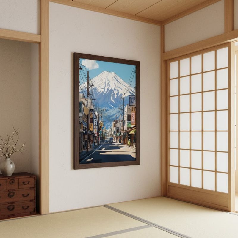 Tableau Japonais En Style Illustration Moderne Avec Paysage Citadin
