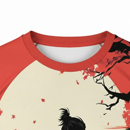 T-Shirt Japonais Avec Samouraï Face Au Soleil Couchant