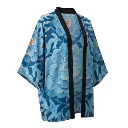 Veste Kimono Bleu En Motif Fleur Géante Artistique