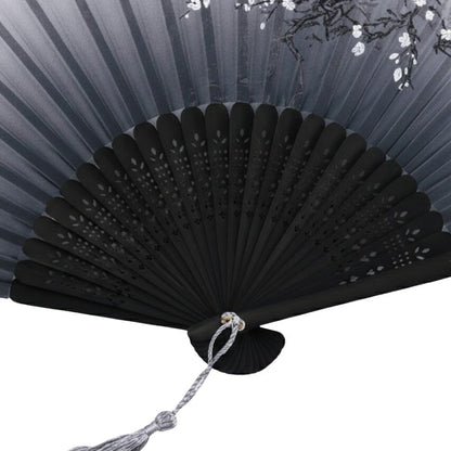 Éventail Japonais Gris Dégradé Avec Motif Branche Fleurie