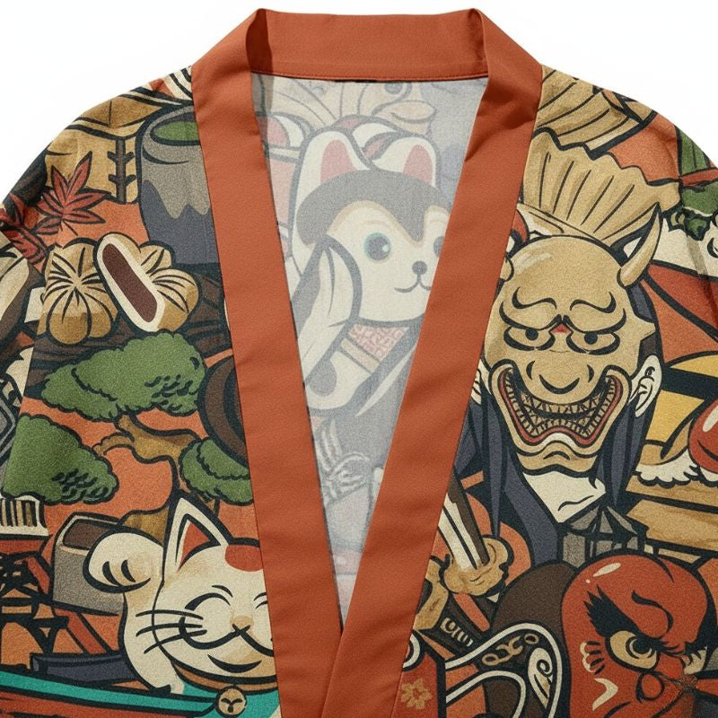 Ensemble Kimono Japonais Avec Illustrations Multicolores
