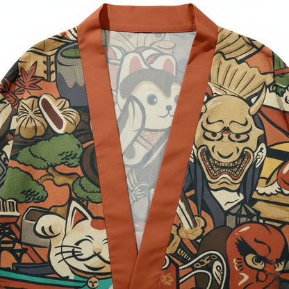 Ensemble Kimono Japonais Avec Illustrations Multicolores