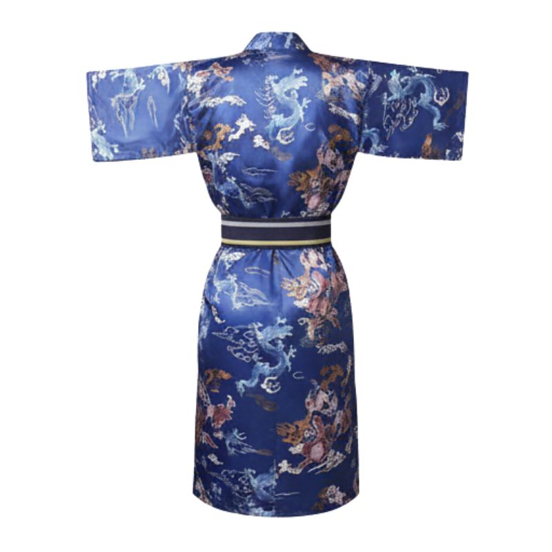 Kimono Japonais Bleu Satiné Avec Motifs Dragons