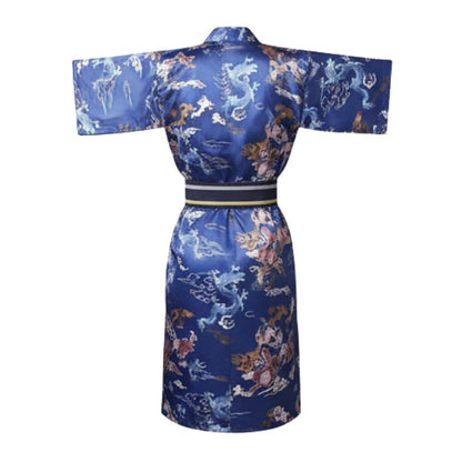 Kimono Japonais Bleu Satiné Avec Motifs Dragons