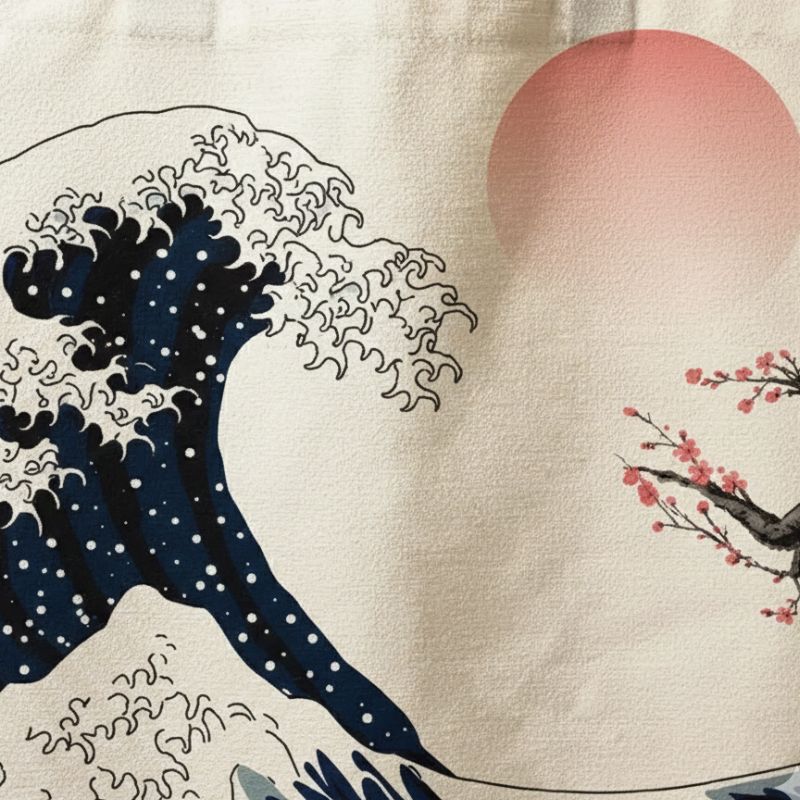 Sac Japonais Avec Motif Grande Vague Et Soleil