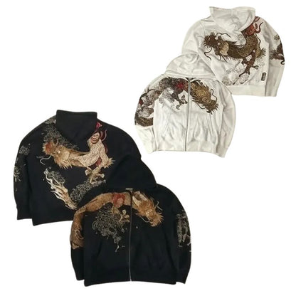 Sweat Japonais Zippé Avec Motif Dragon Traditionnel