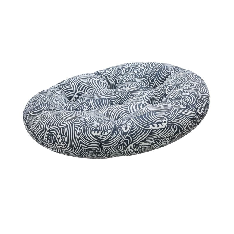 Coussin Japonais Rond Motif Seigaiha Bleu Et Blanc