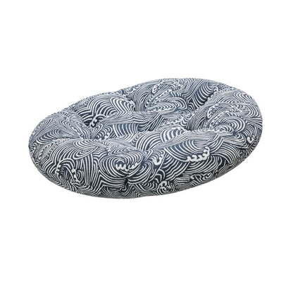Coussin Japonais Rond Motif Seigaiha Bleu Et Blanc