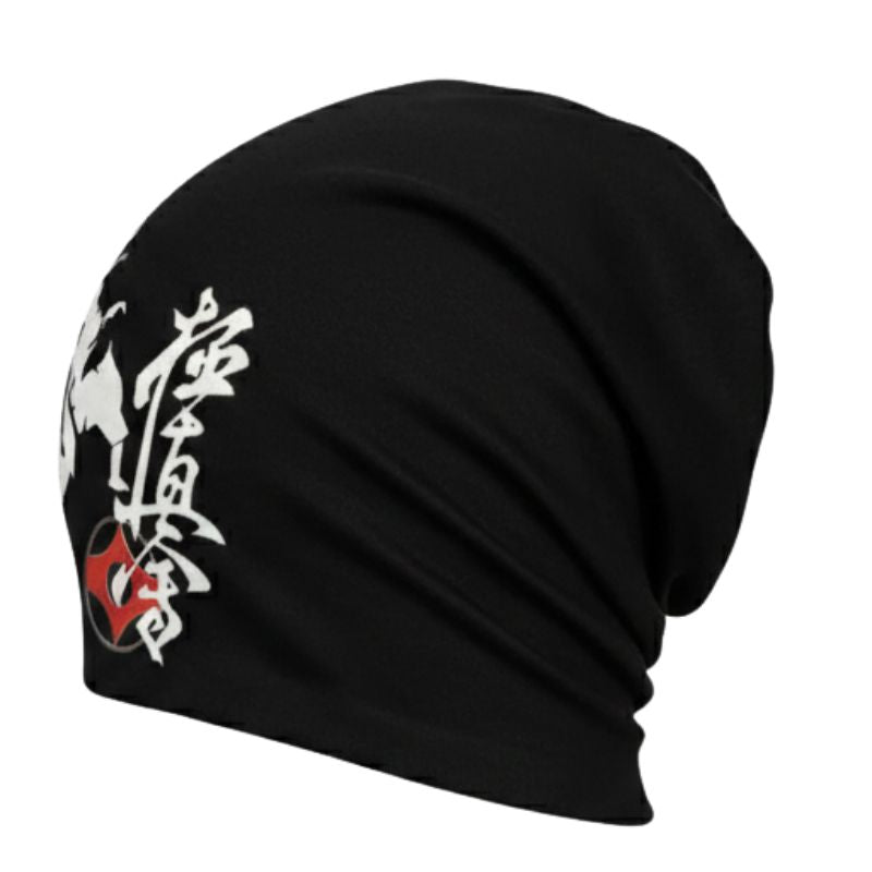 Bonnet Japonais Noir Style Karaté Avec Motif Combattant