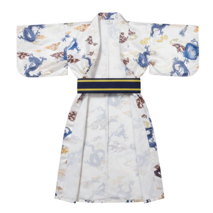 Kimono Japonais Clair Satiné Avec Motifs Dragons Et Ceinture Obi