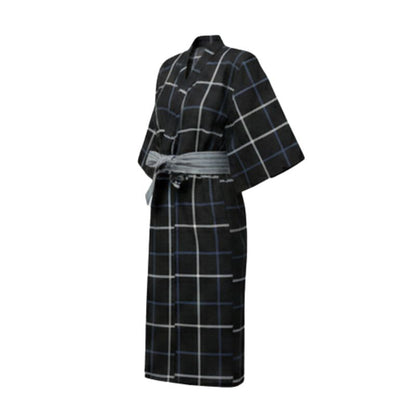 Kimono Japonais Long À Carreaux Avec Ceinture Obi Élégante
