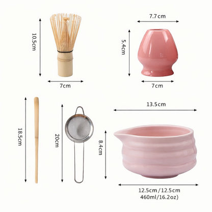 Kit Matcha 4 Pièces Avec Bol Verseur Fouet Bambou Et Support
