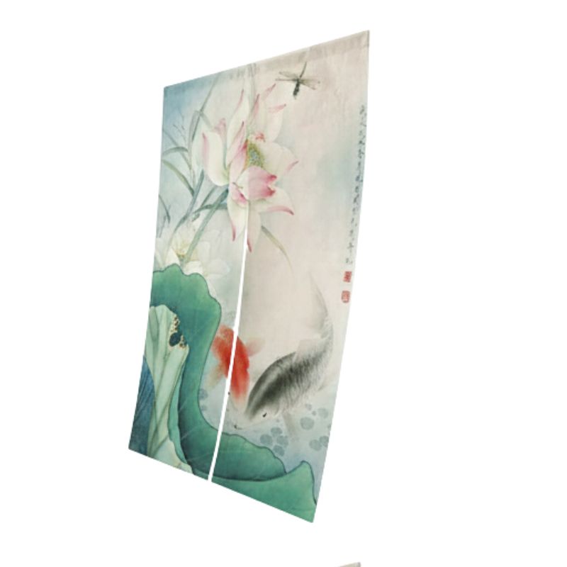 Noren Japonais Avec Fleur De Lotus Élégante Et Carpes Koï Artistiques