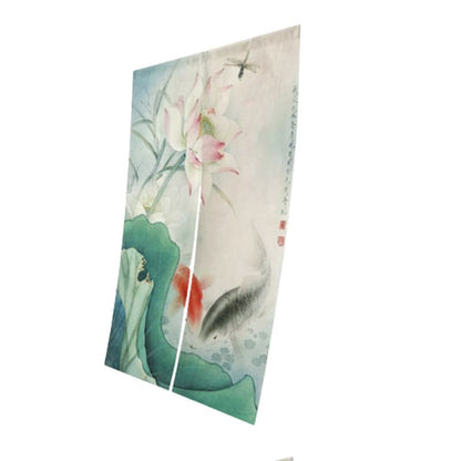 Noren Japonais Avec Fleur De Lotus Élégante Et Carpes Koï Artistiques