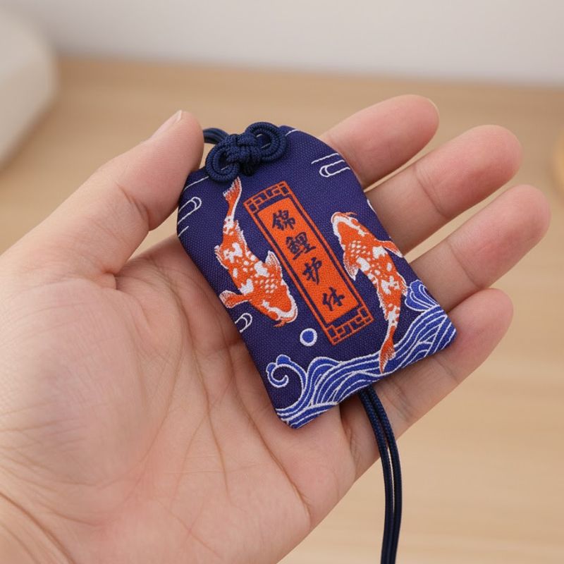 Omamori Japonais Bleu Esprit Koi