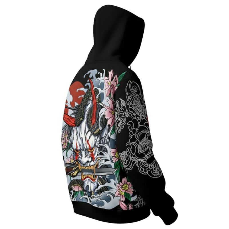 Sweat Japonais Avec Masque Oni Et Motif Floral